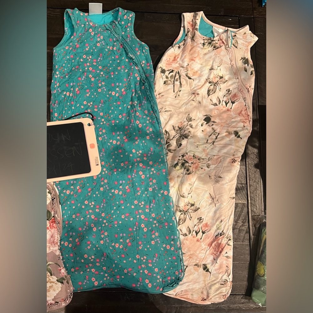 Kids Floral Sleep Sack Pajamas - Teal and Cream